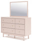 Wistenpine Twin Upholstered Panel Headboard with Mirrored Dresser