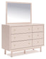 Wistenpine Full Upholstered Panel Bed with Mirrored Dresser, Chest and 2 Nightstands