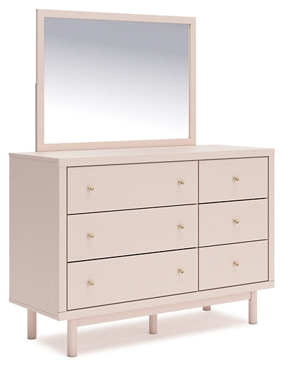 Wistenpine Full Upholstered Panel Headboard with Mirrored Dresser and Nightstand