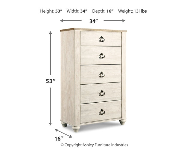 Willowton Queen Sleigh Bed with Mirrored Dresser, Chest and Nightstand