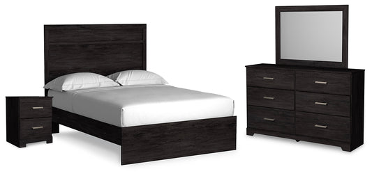 Belachime Full Panel Bed with Mirrored Dresser and Nightstand